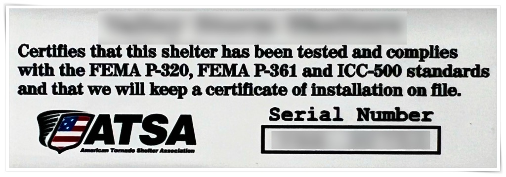 Look for a similar label when buying a storm shelter.