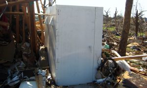 Storm Shelter standing after EF5 tornado in Joplin, MO on May 22, 2011.